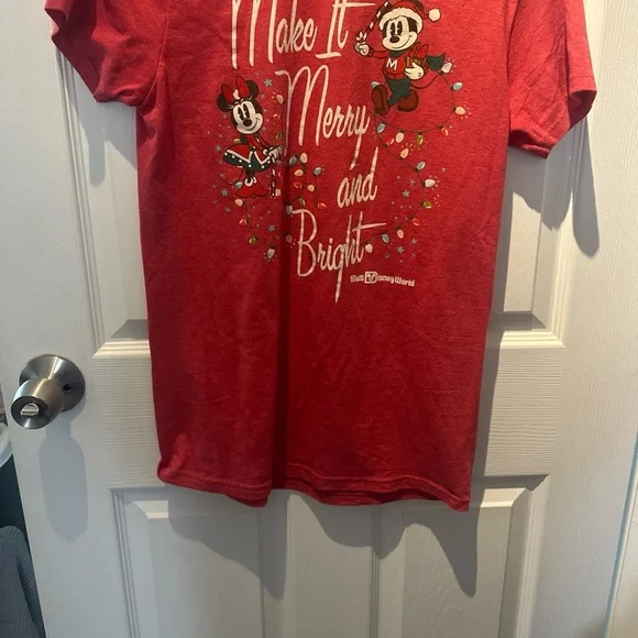 Disney Mickey Minnie Christmas Make It Merry And Bright Adult Shirt Small S - Picture 2 of 6